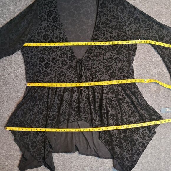 La Vanya Top Womens 3X Black Floral Mesh Babydoll Dark Fairy Bell Sleeve NEW - Picture 4 of 9